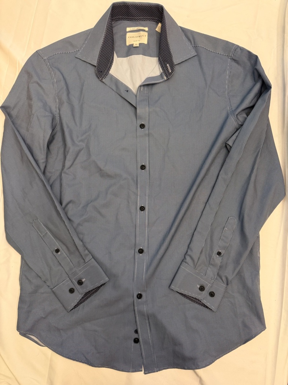 Country Road Men's Blue Micro-Pattern Long-Sleeve Dress Shirt